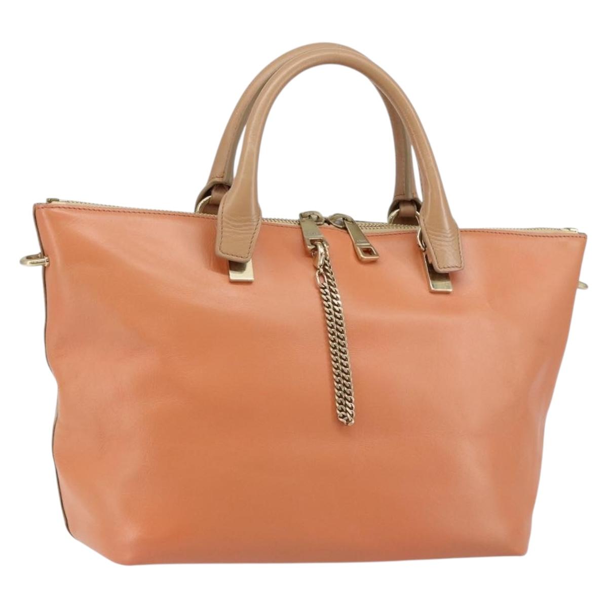 Chloe Bailey Hand Bag Leather 2way Orange Gold Auth BA6594