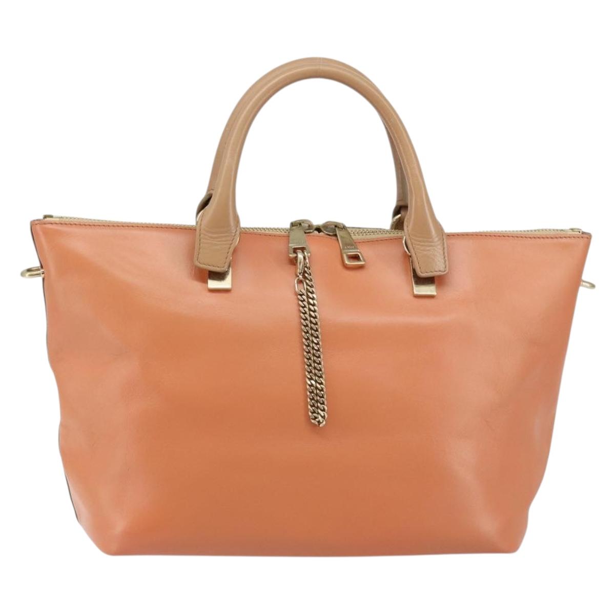 Chloe Bailey Hand Bag Leather 2way Orange Gold Auth BA6594