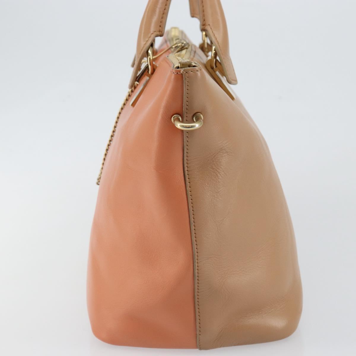 Chloe Bailey Hand Bag Leather 2way Orange Gold Auth BA6594