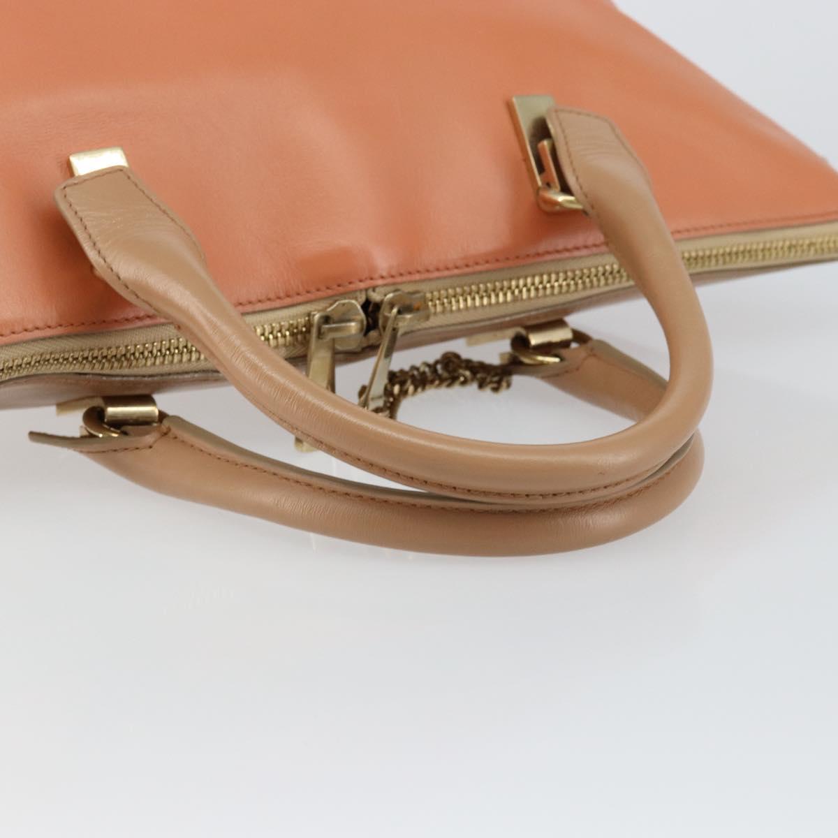 Chloe Bailey Hand Bag Leather 2way Orange Gold Auth BA6594