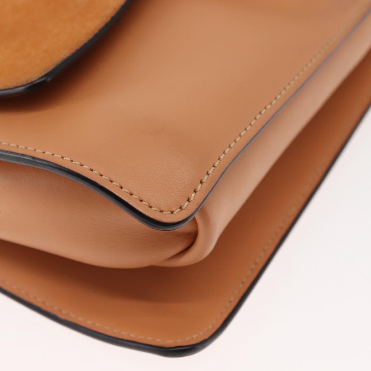 Chloe Chain Fay Shoulder Bag Leather Beige Gold Auth BA6597