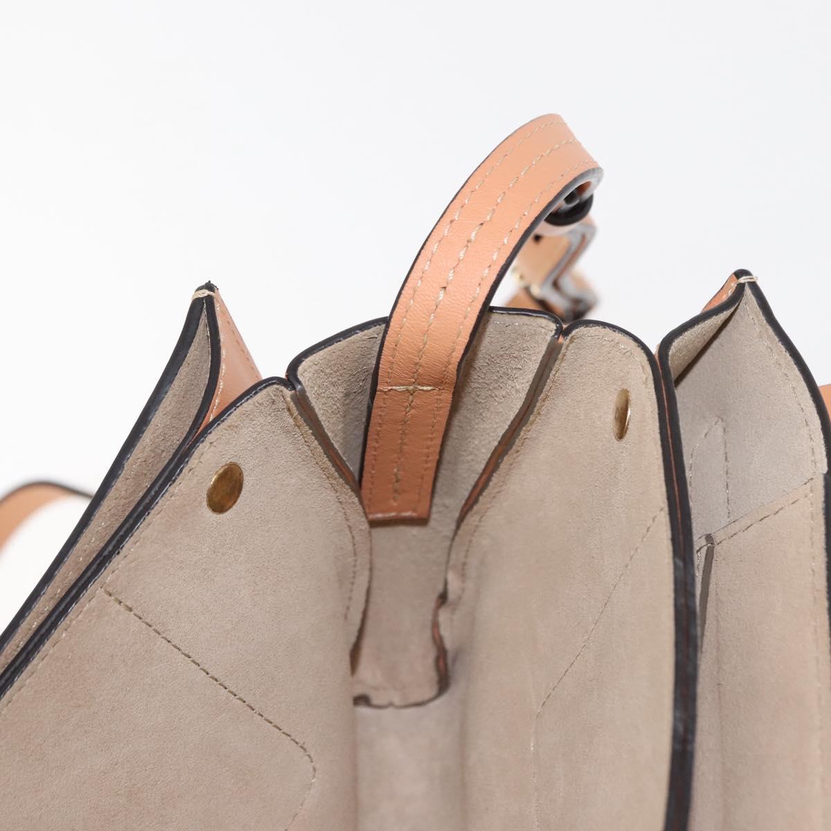 Chloe Chain Fay Shoulder Bag Leather Beige Gold Auth BA6597