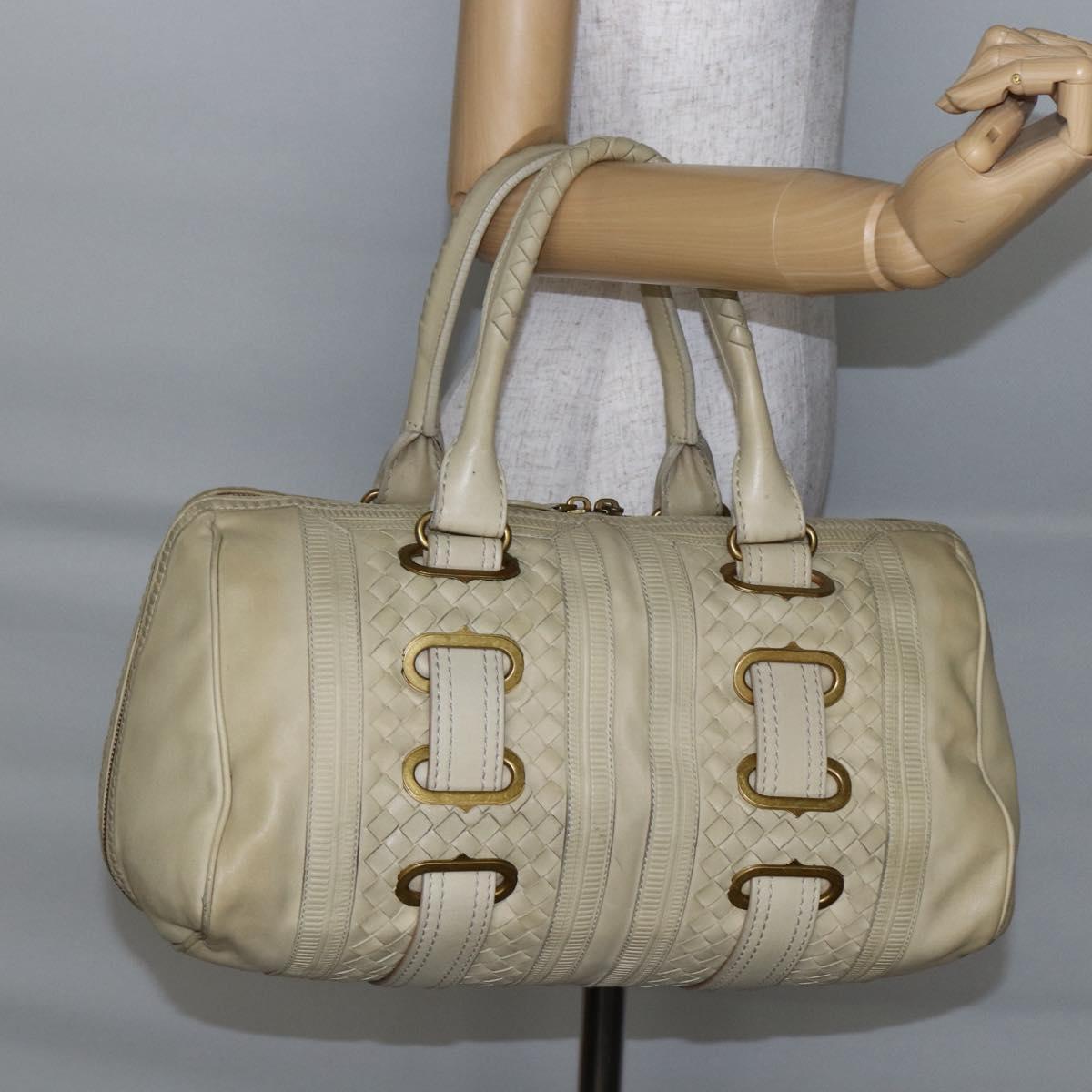 BOTTEGA VENETA Shoulder Bag Leather Beige Gold Auth BA6598