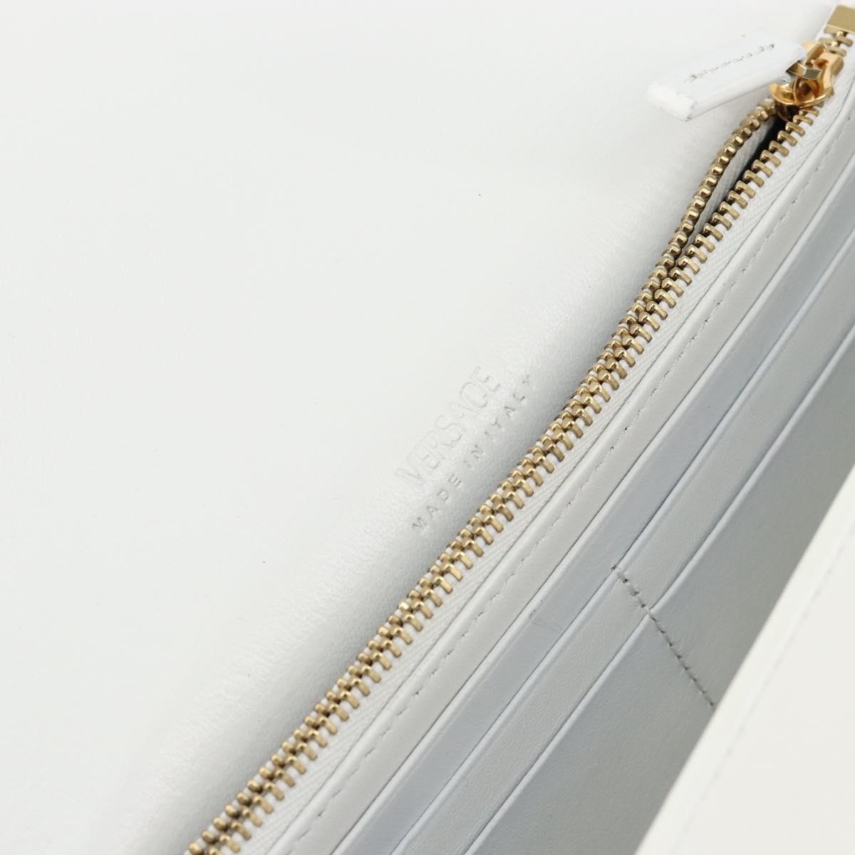 VERSACE Chain Shoulder Bag Leather White Gold Auth BA6599