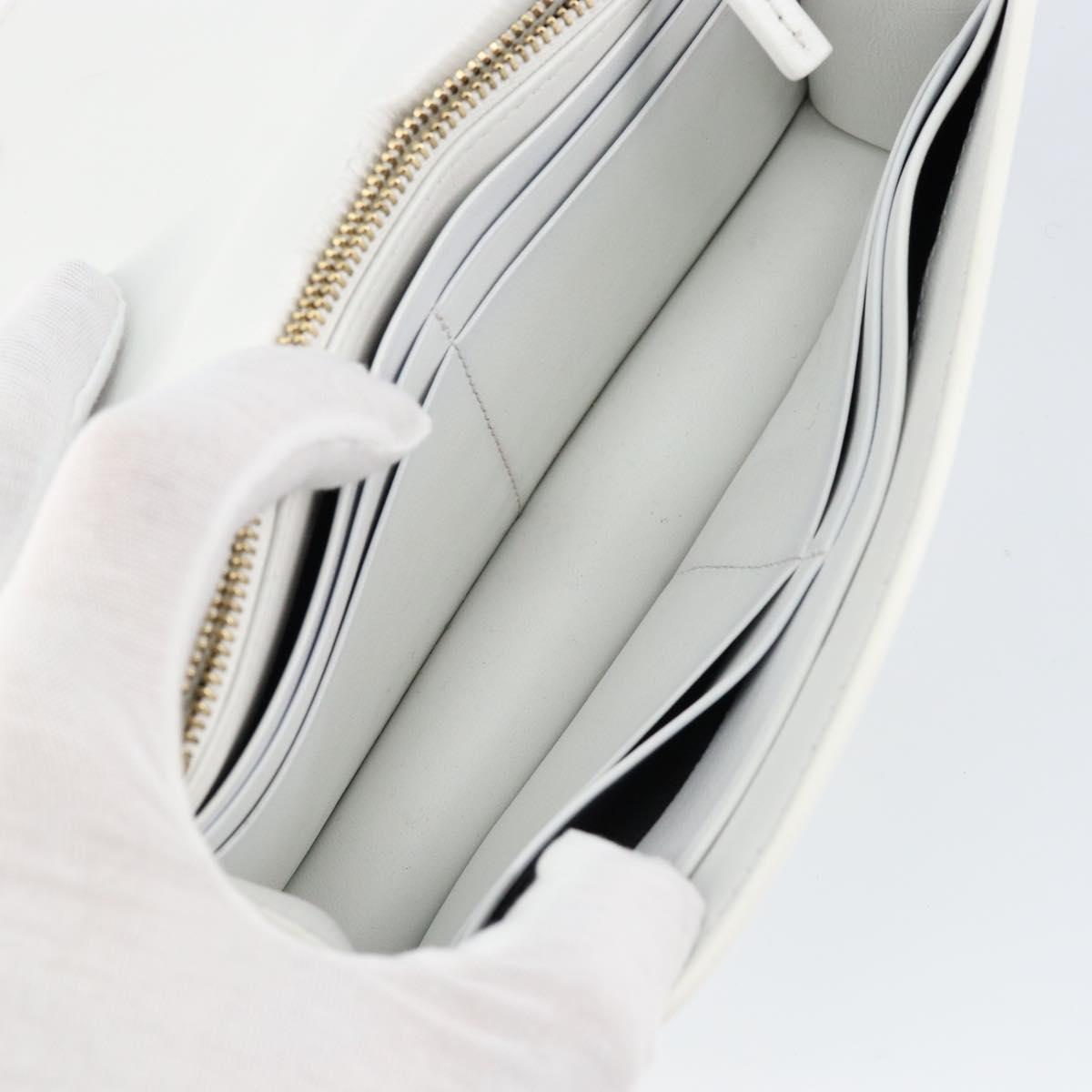 VERSACE Chain Shoulder Bag Leather White Gold Auth BA6599