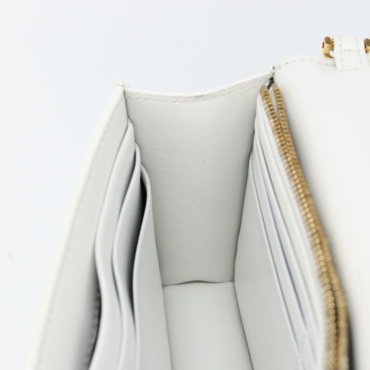 VERSACE Chain Shoulder Bag Leather White Gold Auth BA6599