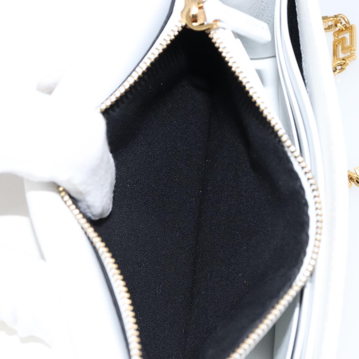 VERSACE Chain Shoulder Bag Leather White Gold Auth BA6599