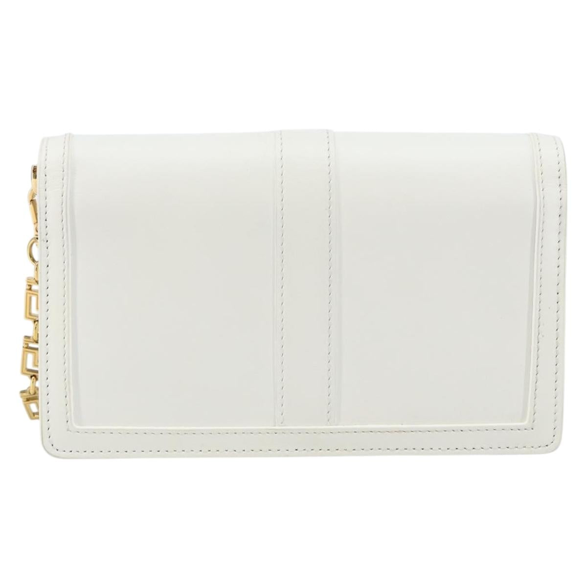 VERSACE Chain Shoulder Bag Leather White Gold Auth BA6599