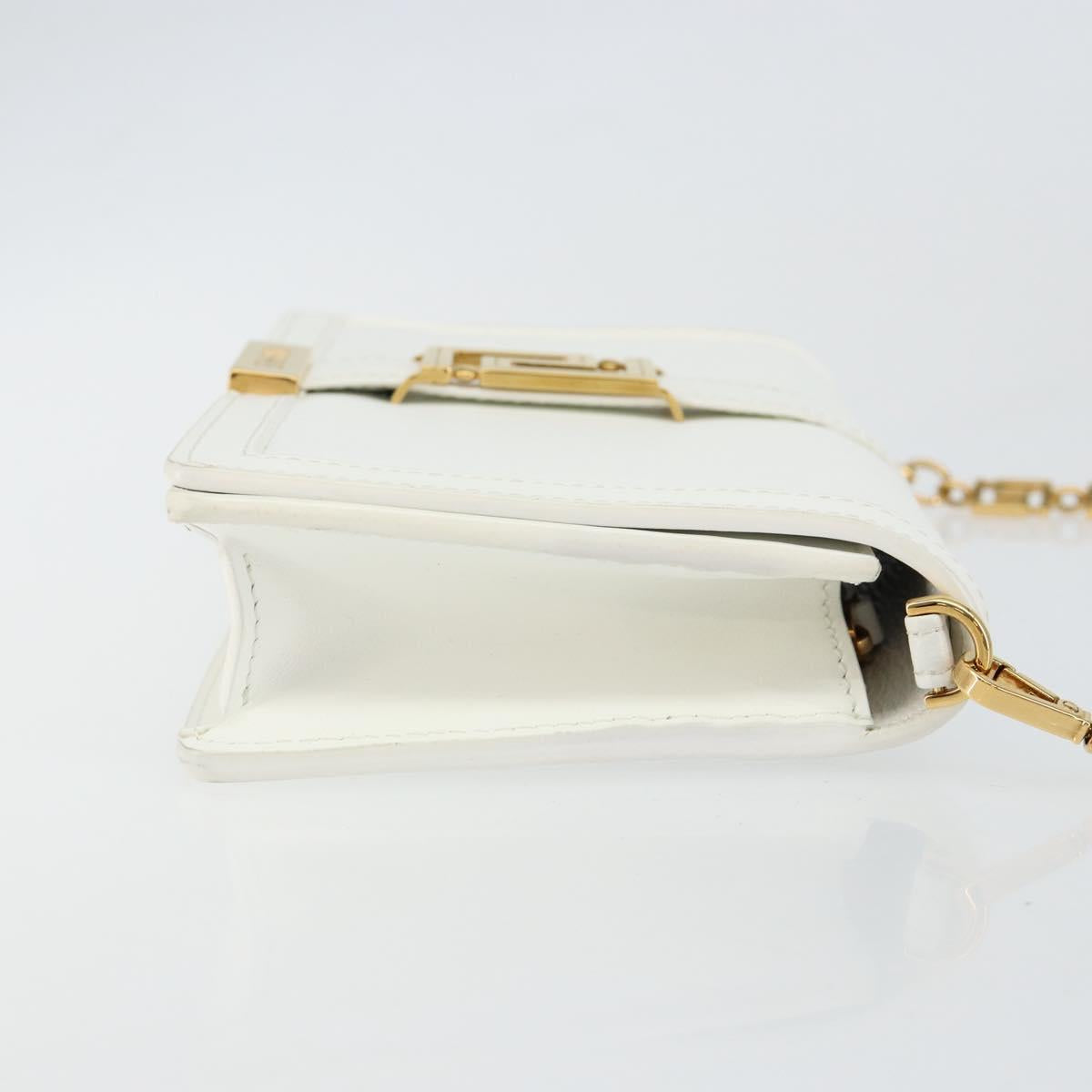 VERSACE Chain Shoulder Bag Leather White Gold Auth BA6599