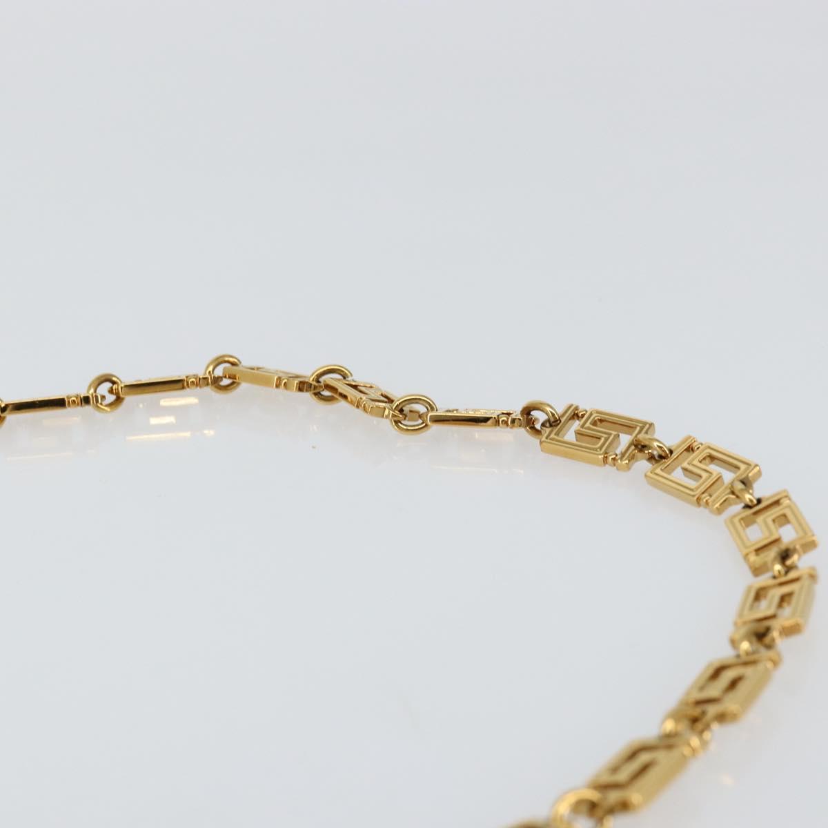 VERSACE Chain Shoulder Bag Leather White Gold Auth BA6599