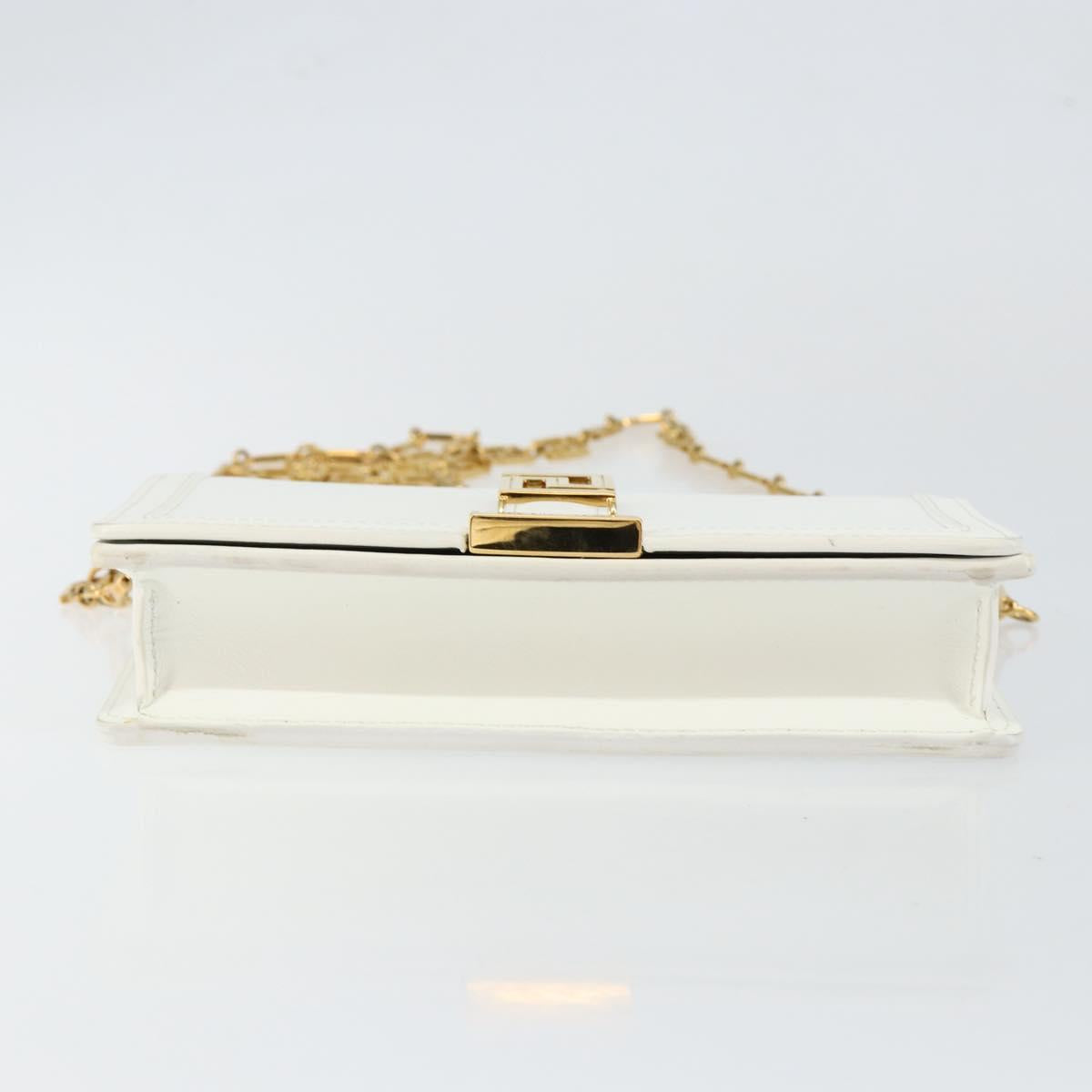VERSACE Chain Shoulder Bag Leather White Gold Auth BA6599