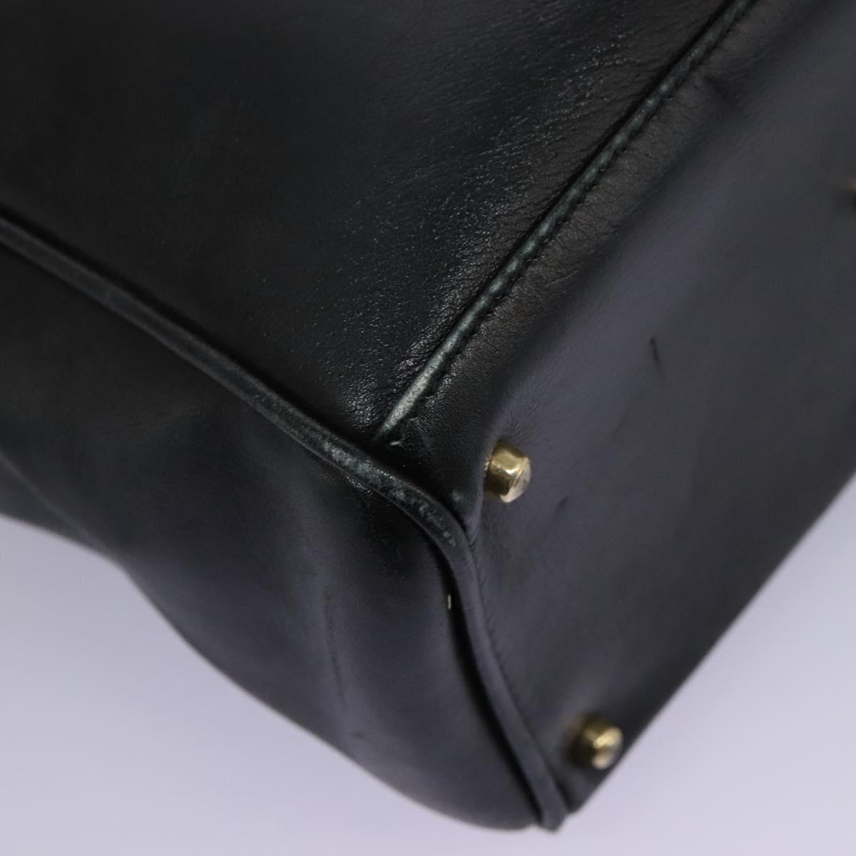 GUCCI Bamboo Hand Bag Leather 2way Black Gold 000 2122 0316 Auth BA660