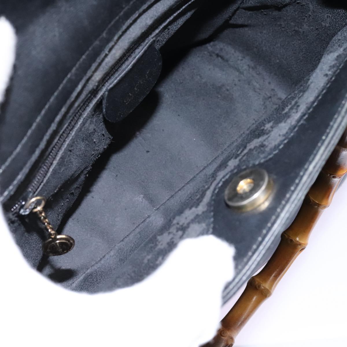 GUCCI Bamboo Hand Bag Leather 2way Black Gold 000 2122 0316 Auth BA660