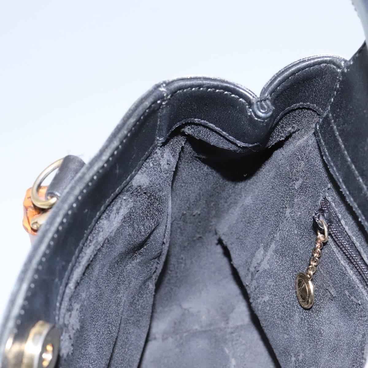GUCCI Bamboo Hand Bag Leather 2way Black Gold 000 2122 0316 Auth BA660