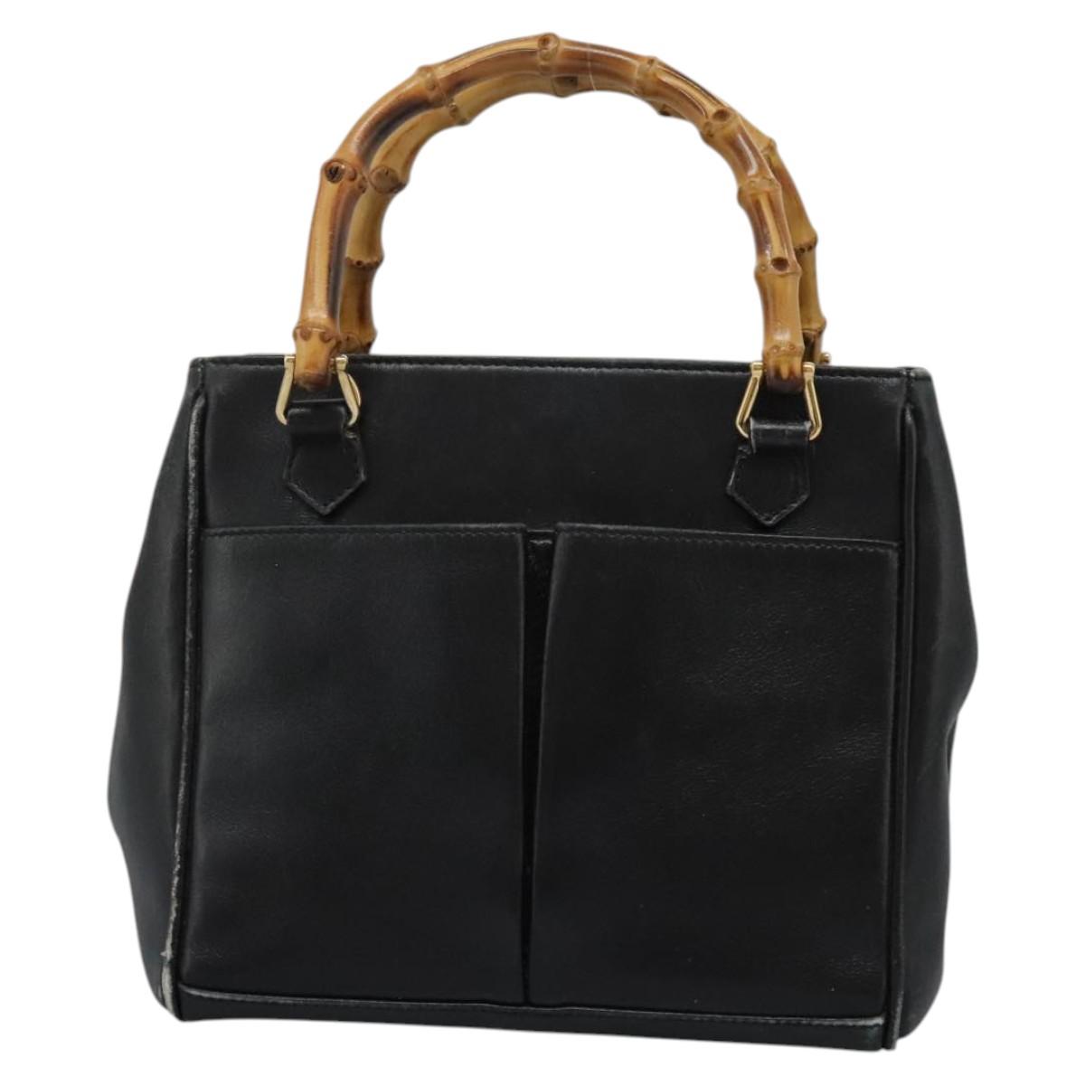 GUCCI Bamboo Hand Bag Leather 2way Black Gold 000 2122 0316 Auth BA660
