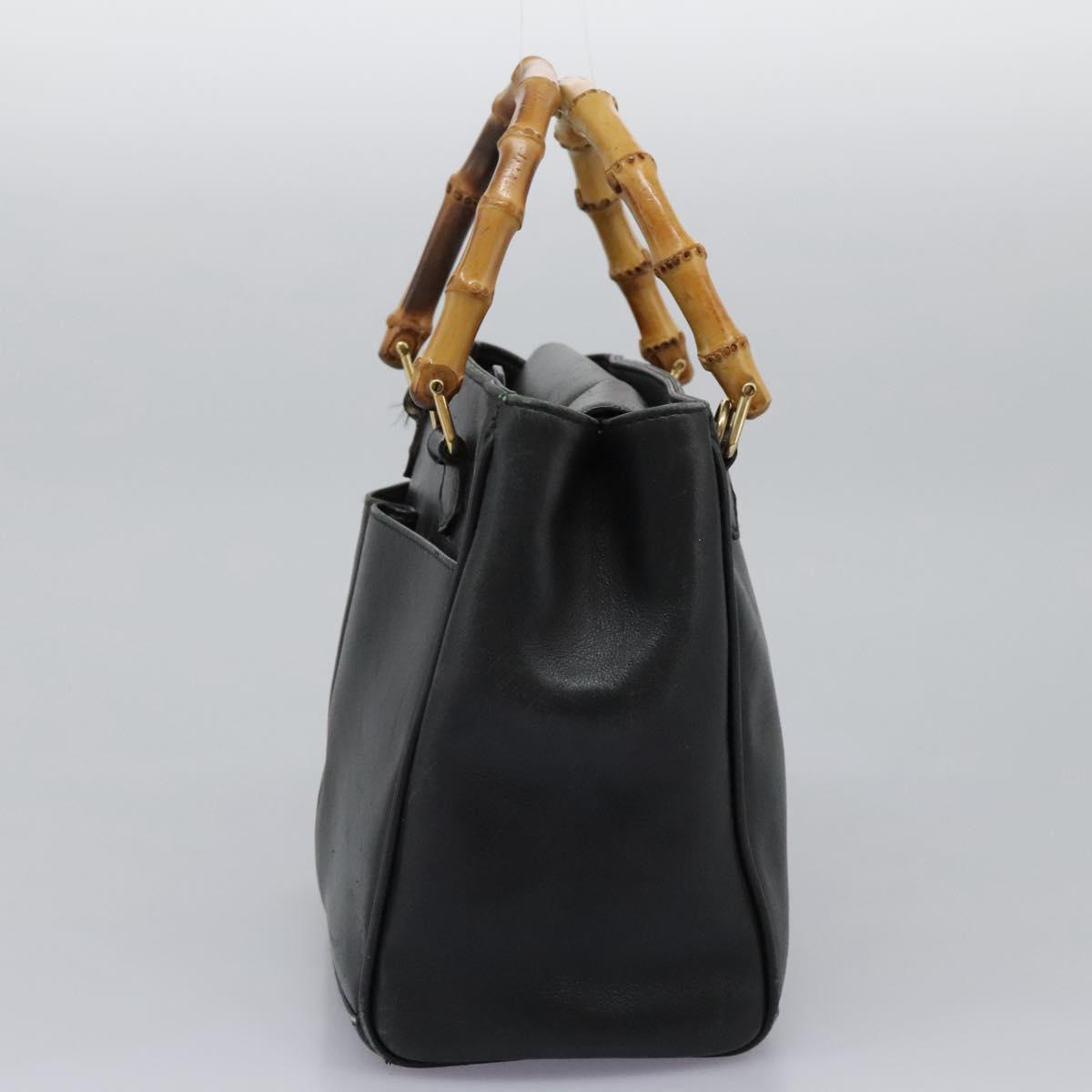 GUCCI Bamboo Hand Bag Leather 2way Black Gold 000 2122 0316 Auth BA660
