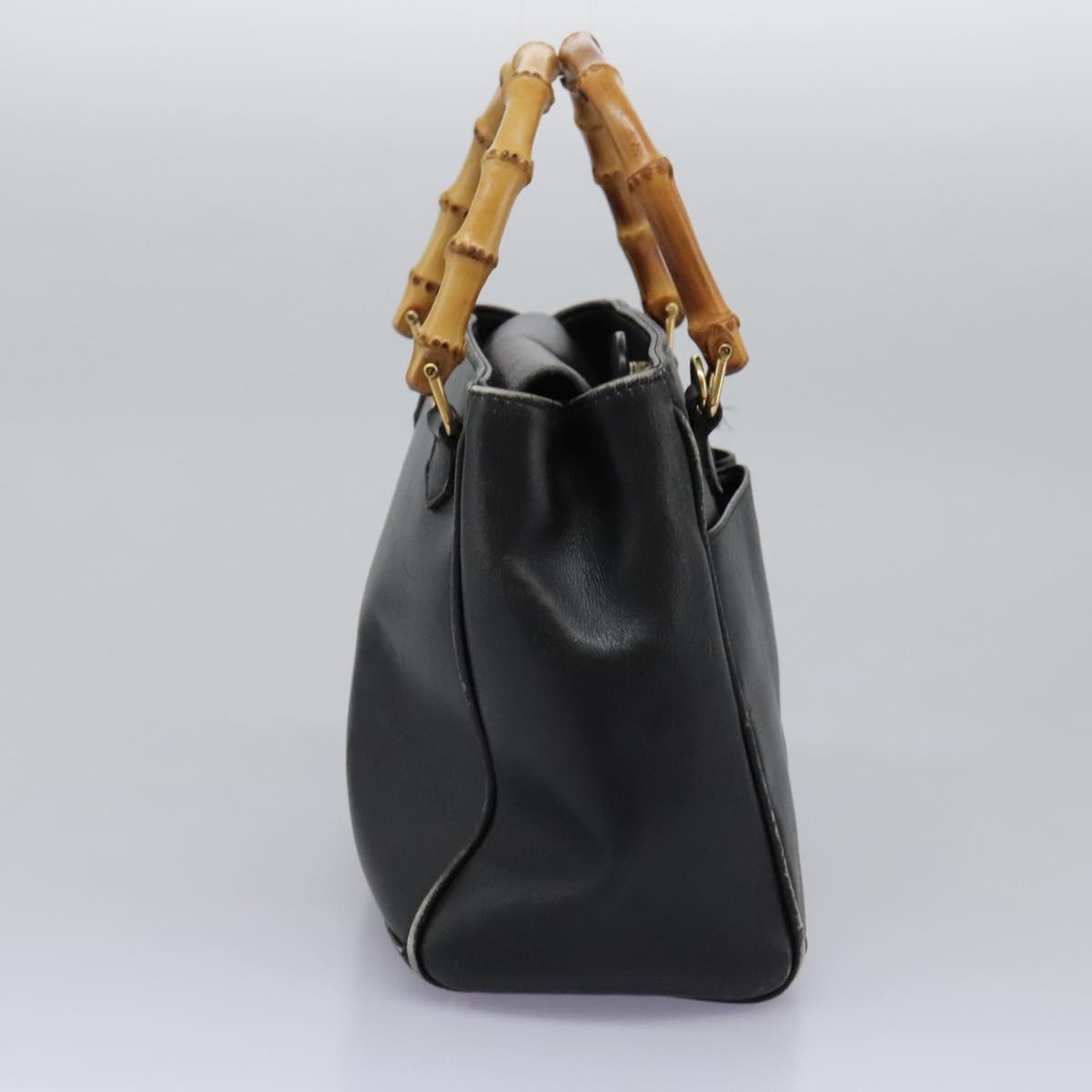 GUCCI Bamboo Hand Bag Leather 2way Black Gold 000 2122 0316 Auth BA660
