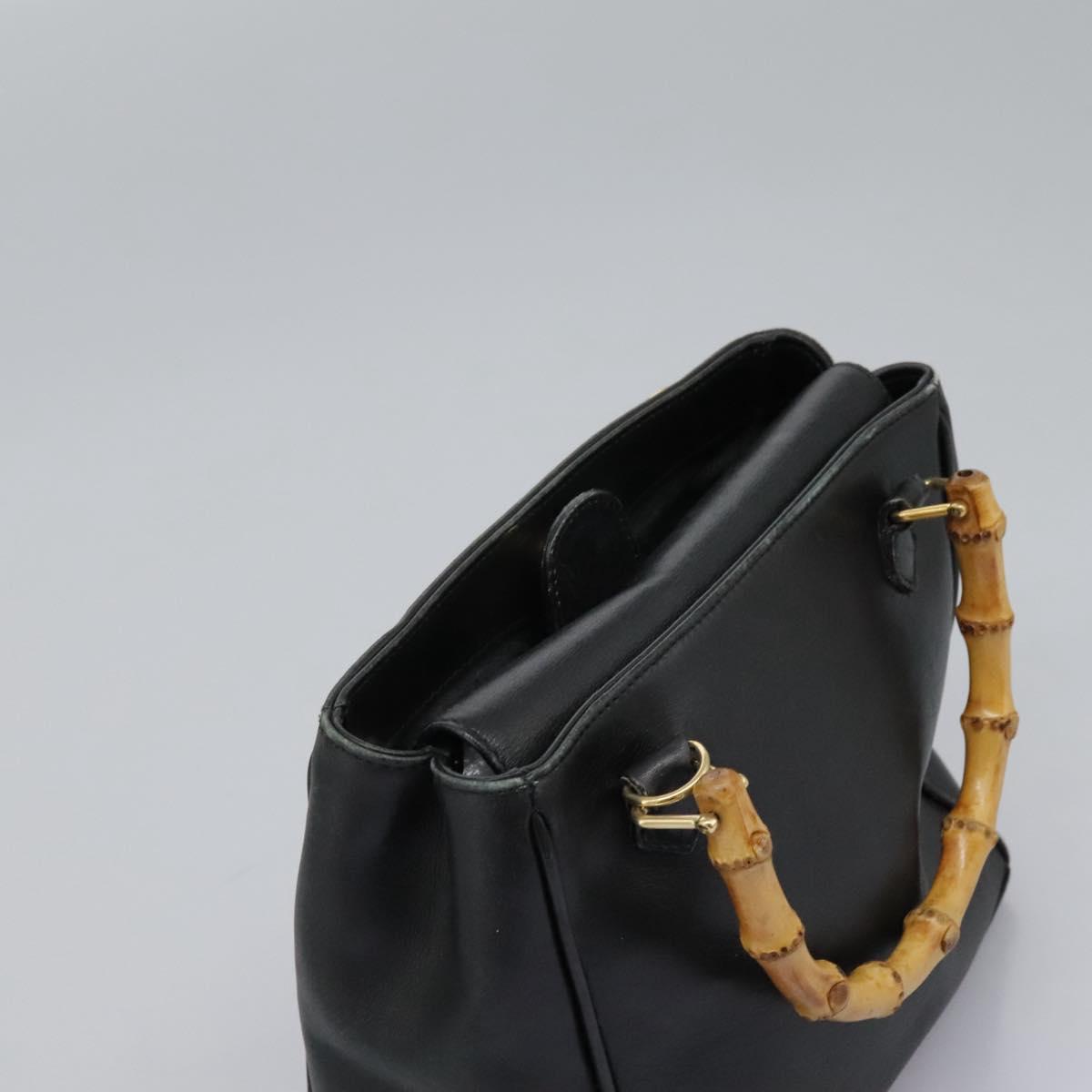 GUCCI Bamboo Hand Bag Leather 2way Black Gold 000 2122 0316 Auth BA660