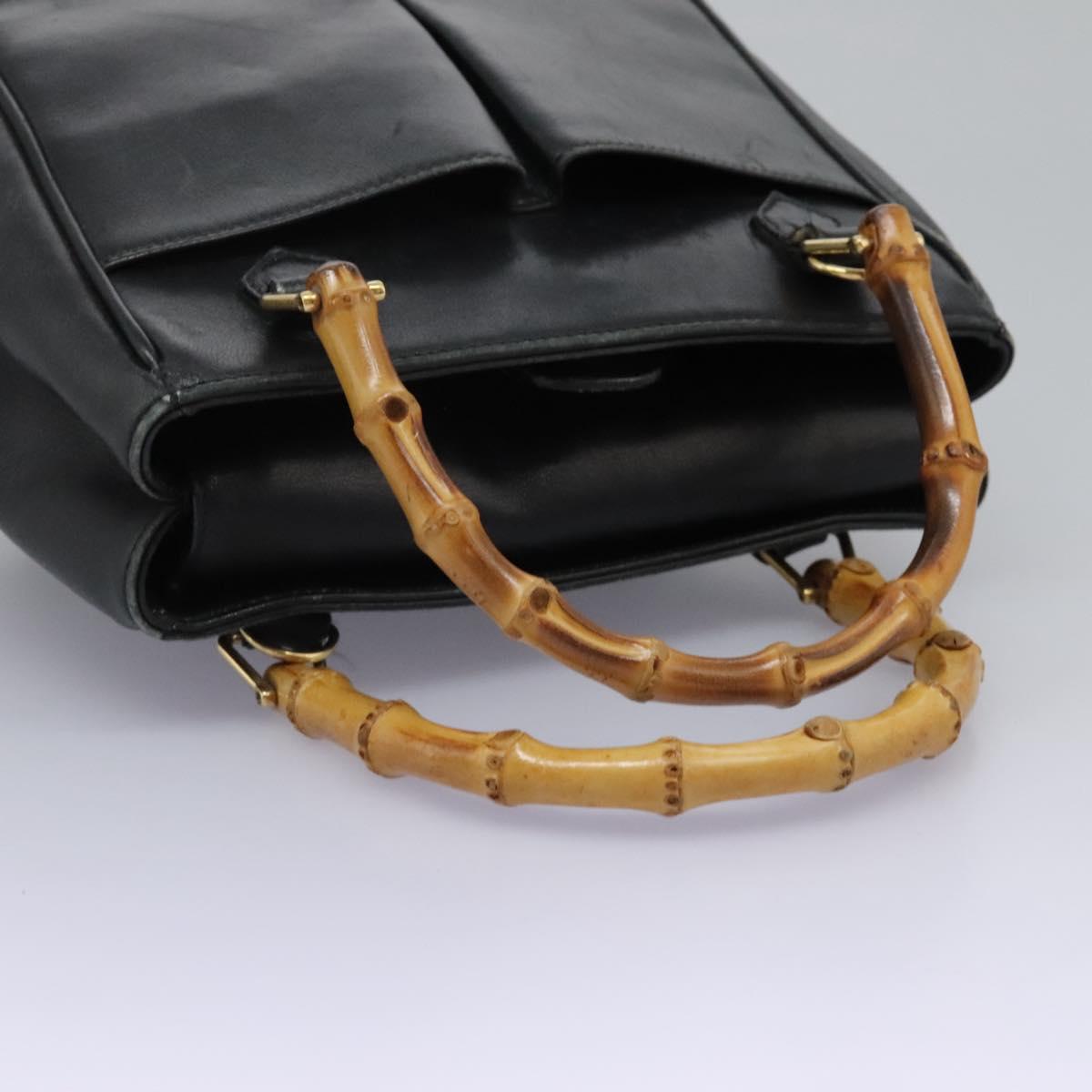 GUCCI Bamboo Hand Bag Leather 2way Black Gold 000 2122 0316 Auth BA660