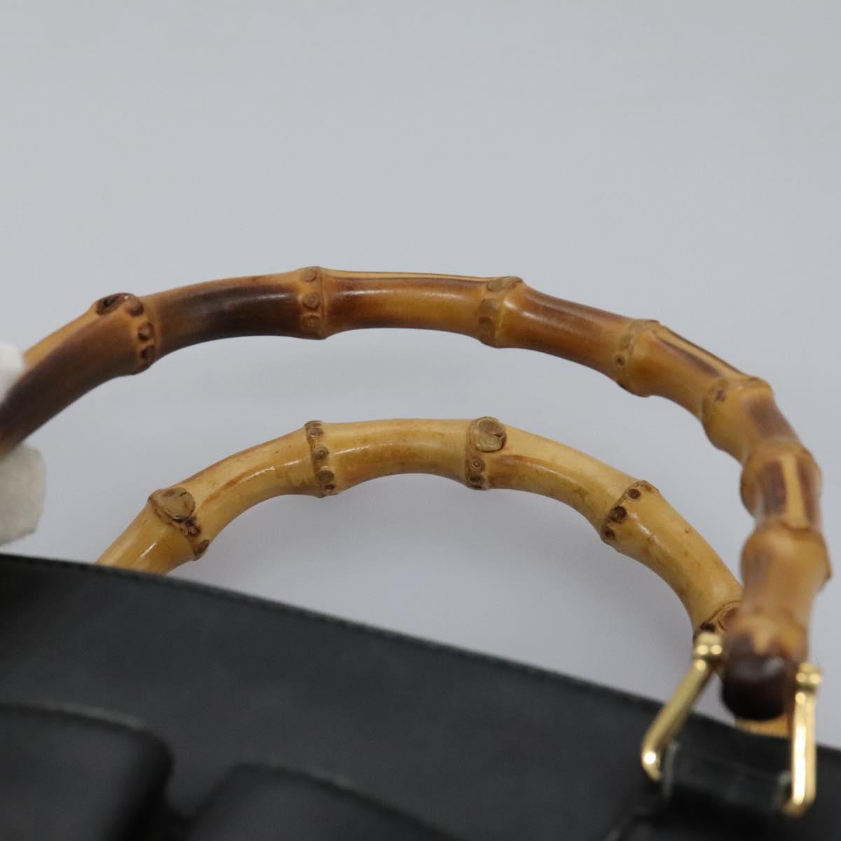 GUCCI Bamboo Hand Bag Leather 2way Black Gold 000 2122 0316 Auth BA660