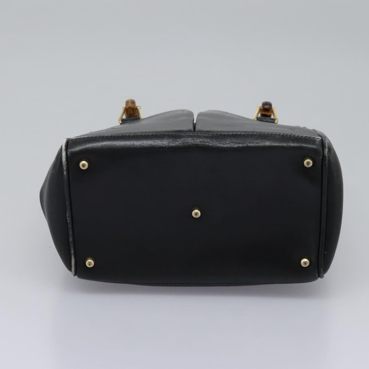 GUCCI Bamboo Hand Bag Leather 2way Black Gold 000 2122 0316 Auth BA660