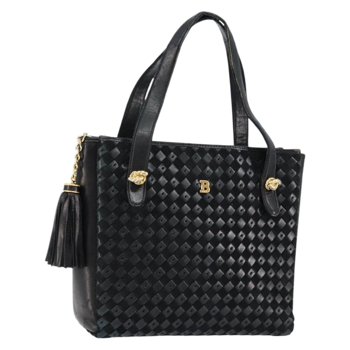 BALLY Hand Bag Leather Black Gold Auth BA6600