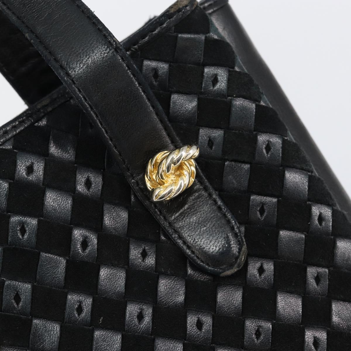 BALLY Hand Bag Leather Black Gold Auth BA6600
