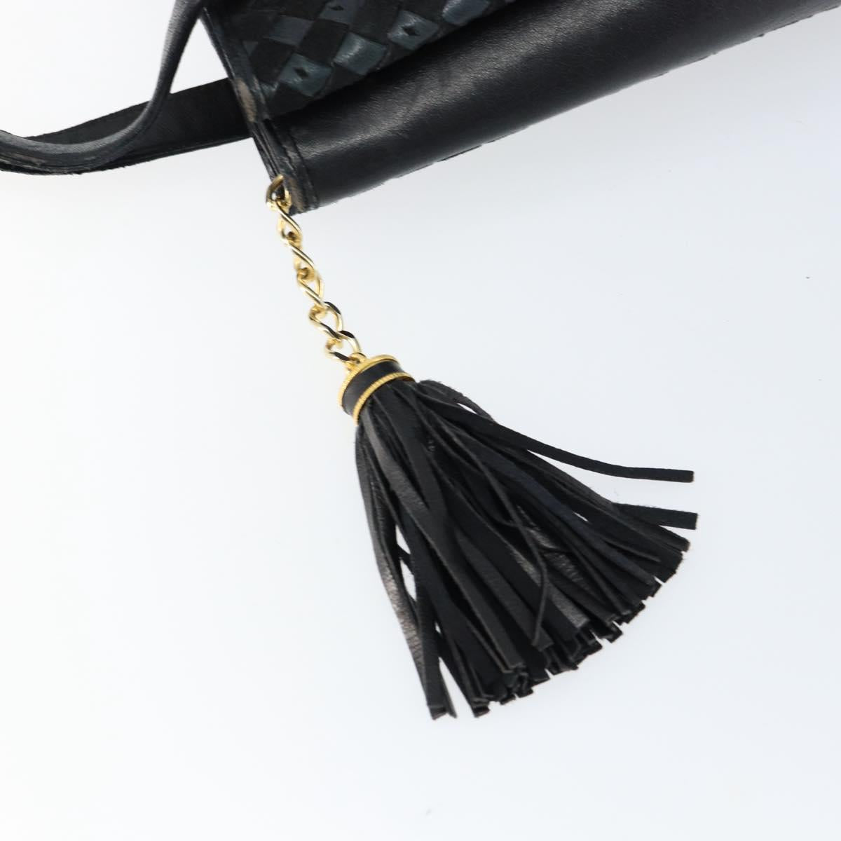 BALLY Hand Bag Leather Black Gold Auth BA6600