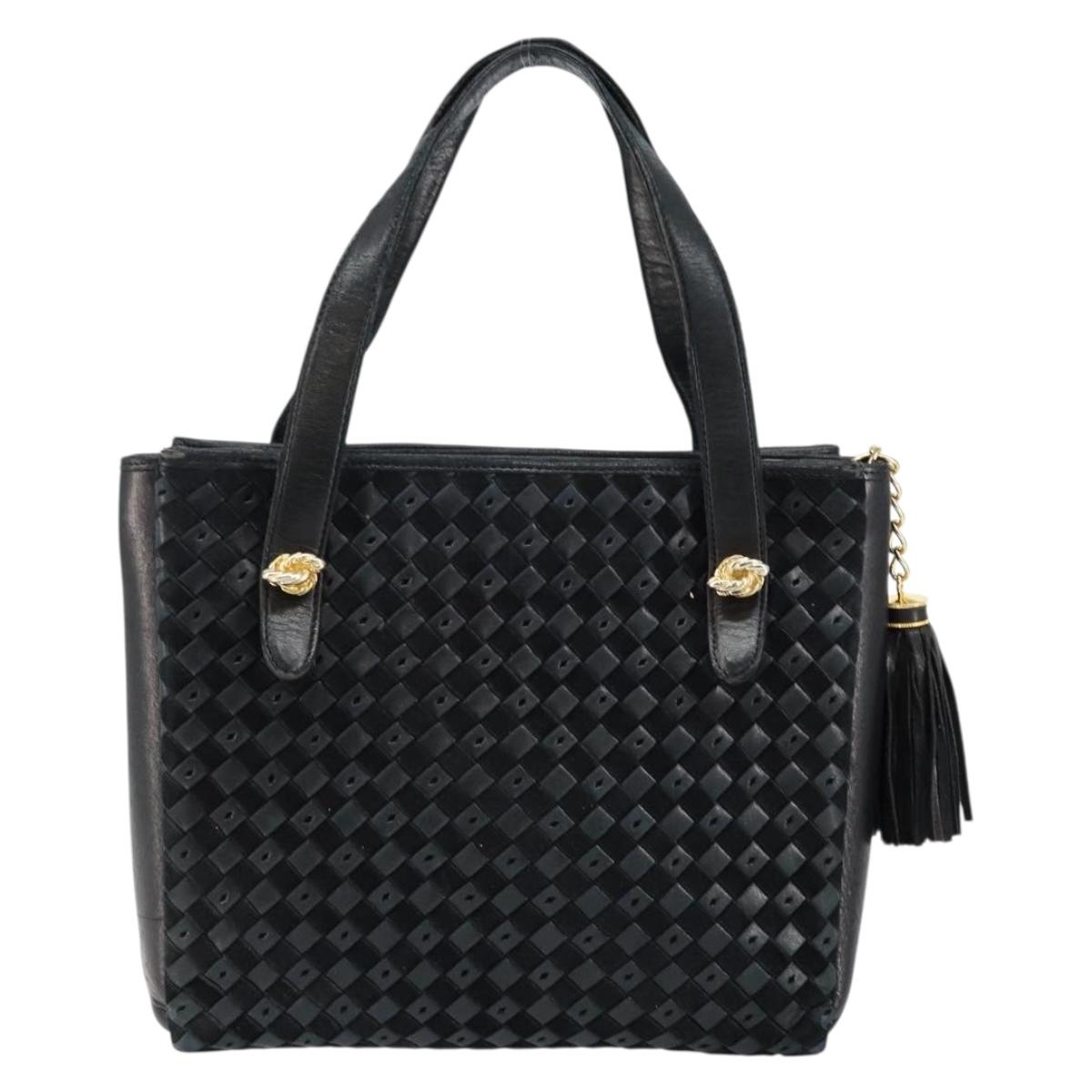 BALLY Hand Bag Leather Black Gold Auth BA6600