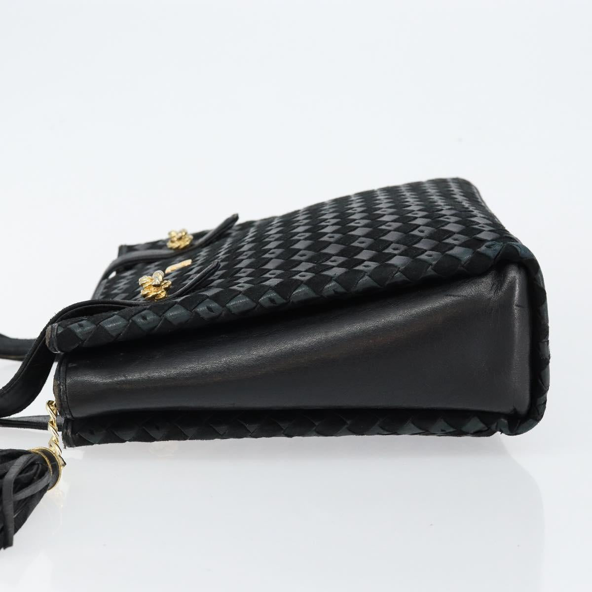 BALLY Hand Bag Leather Black Gold Auth BA6600