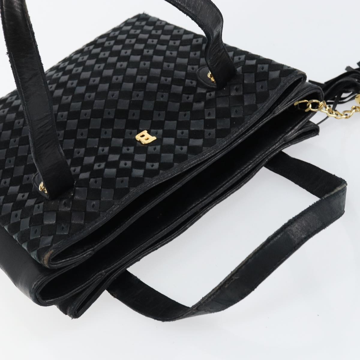 BALLY Hand Bag Leather Black Gold Auth BA6600