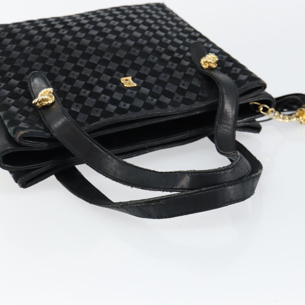 BALLY Hand Bag Leather Black Gold Auth BA6600