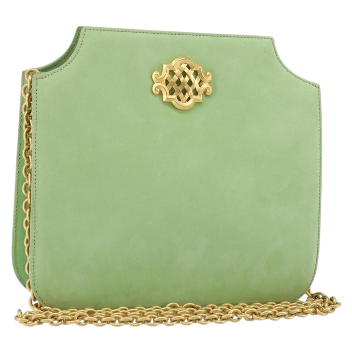 BALLY Chain Shoulder Bag Suede Green Gold Auth BA6601