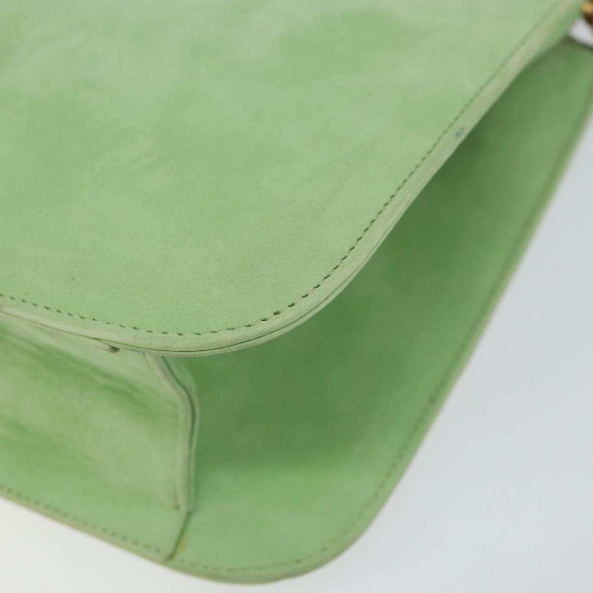 BALLY Chain Shoulder Bag Suede Green Gold Auth BA6601