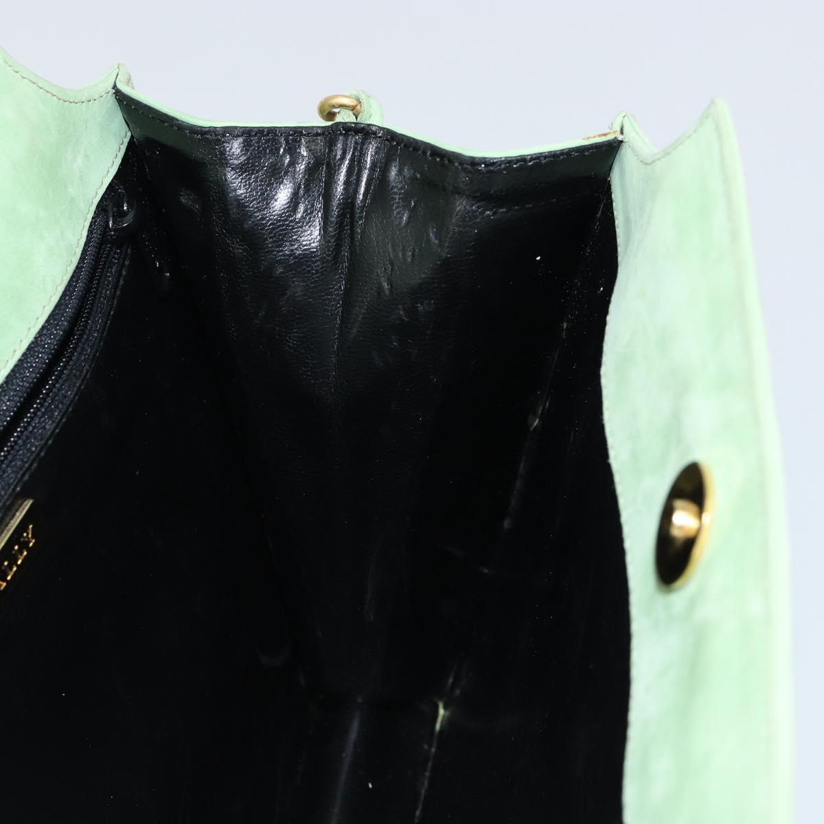BALLY Chain Shoulder Bag Suede Green Gold Auth BA6601