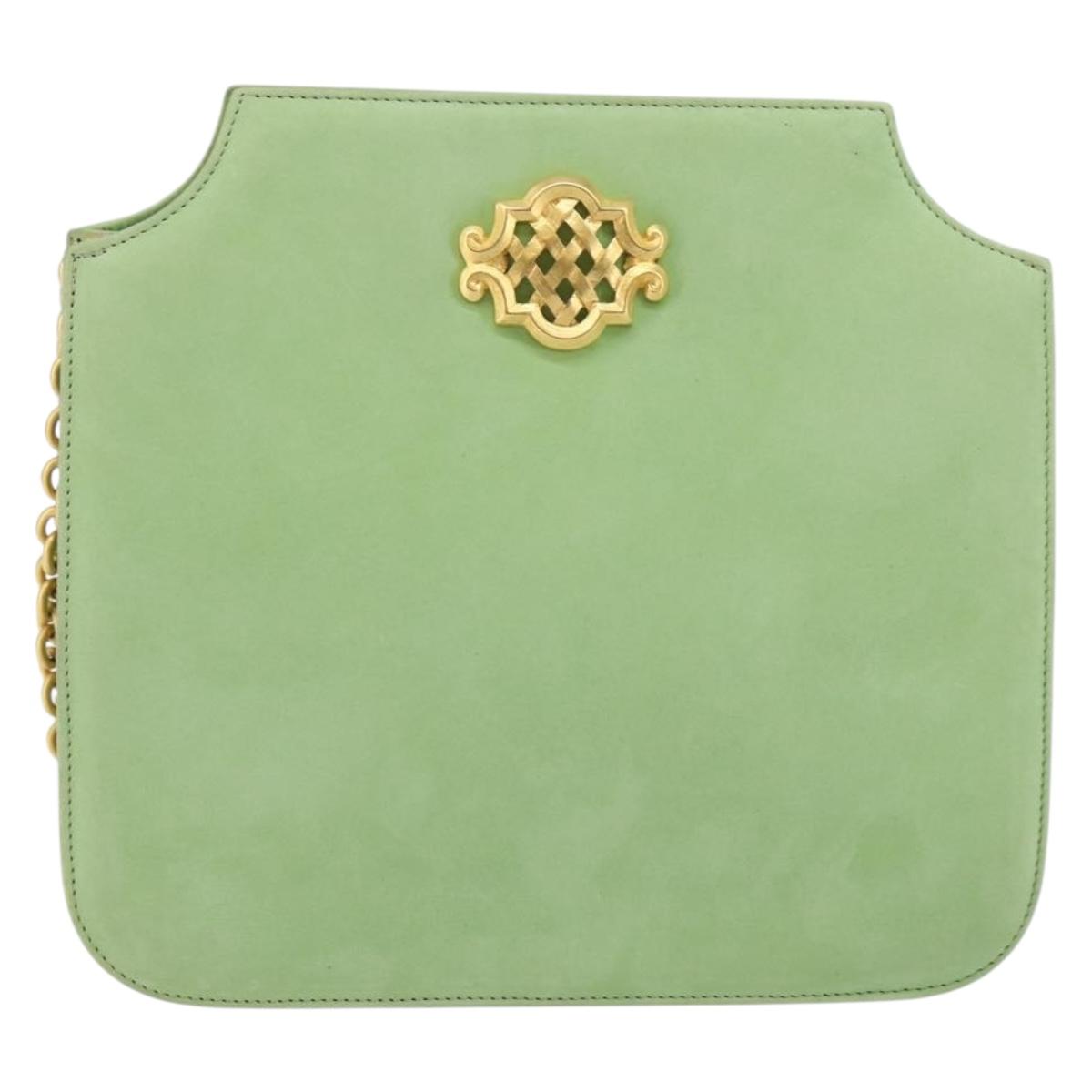 BALLY Chain Shoulder Bag Suede Green Gold Auth BA6601
