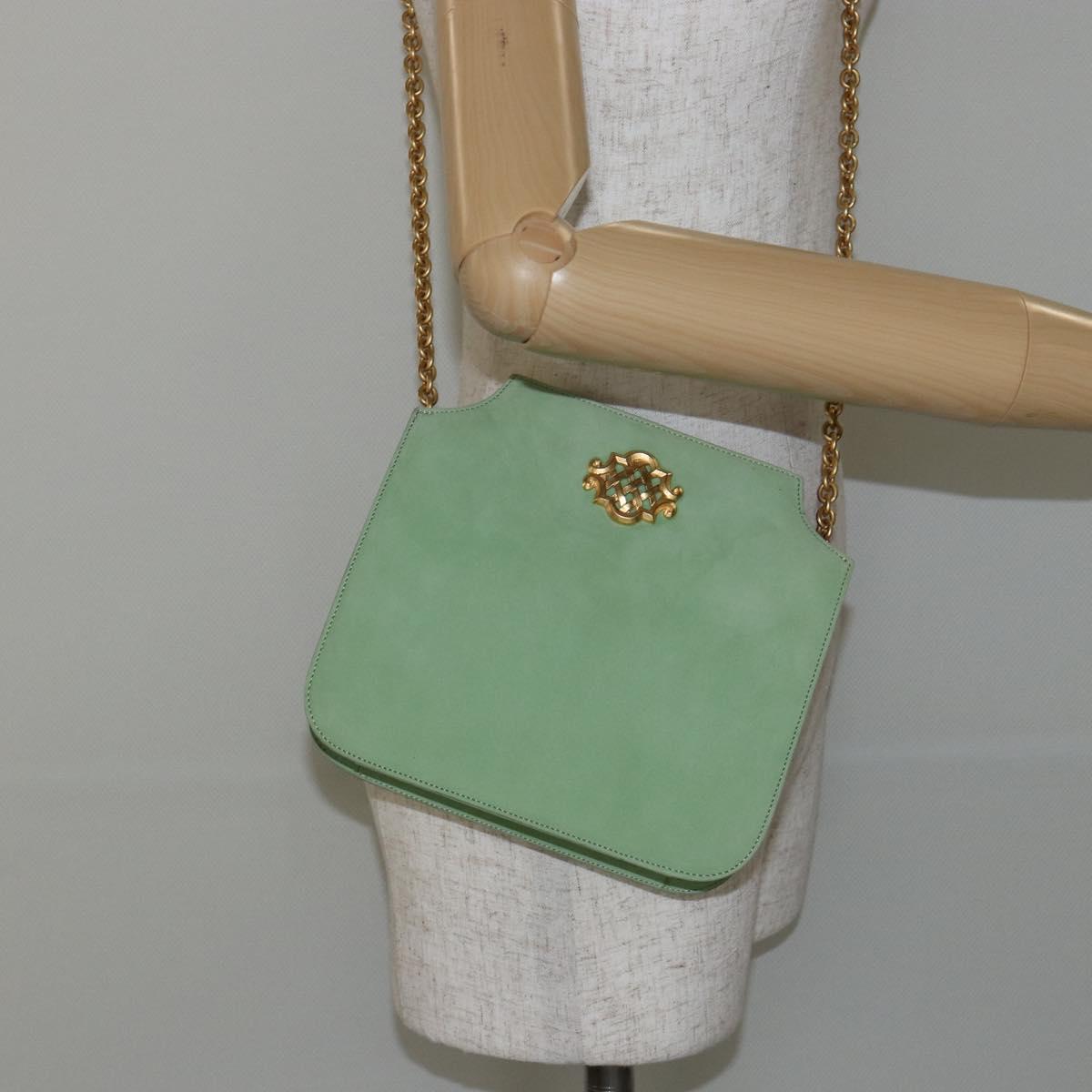 BALLY Chain Shoulder Bag Suede Green Gold Auth BA6601