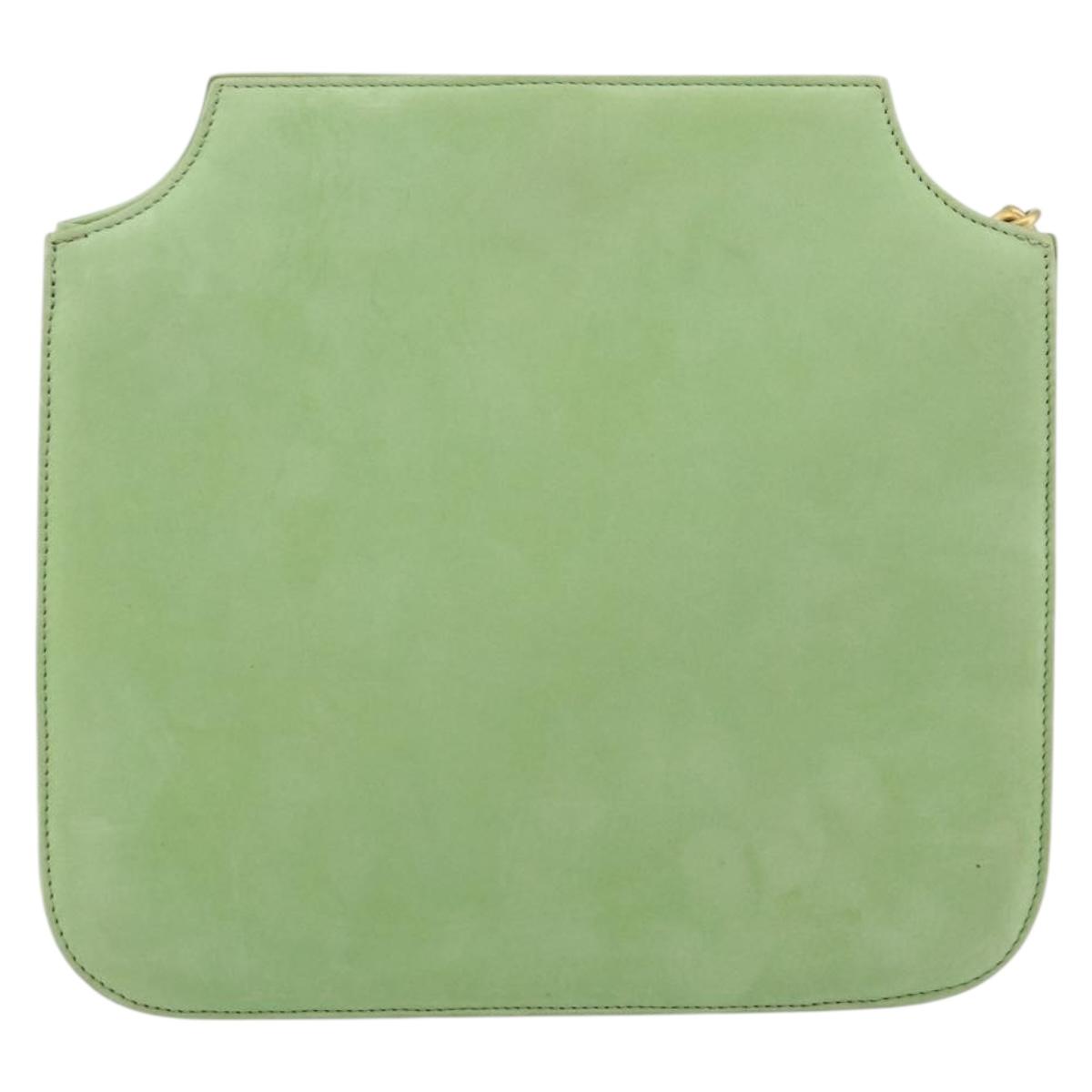 BALLY Chain Shoulder Bag Suede Green Gold Auth BA6601