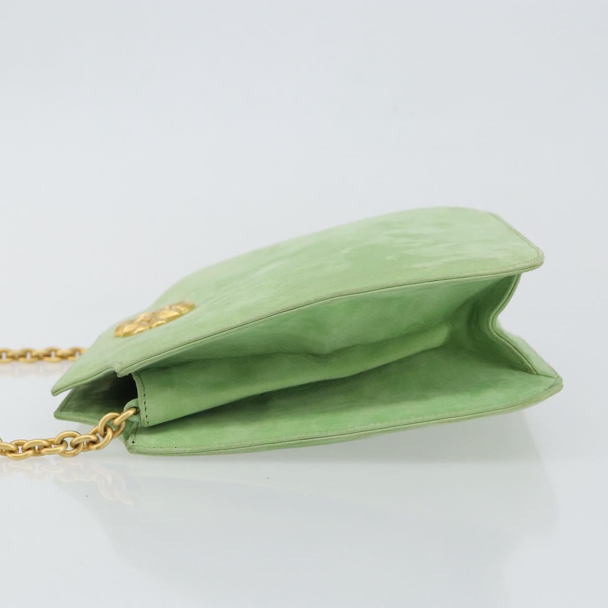 BALLY Chain Shoulder Bag Suede Green Gold Auth BA6601