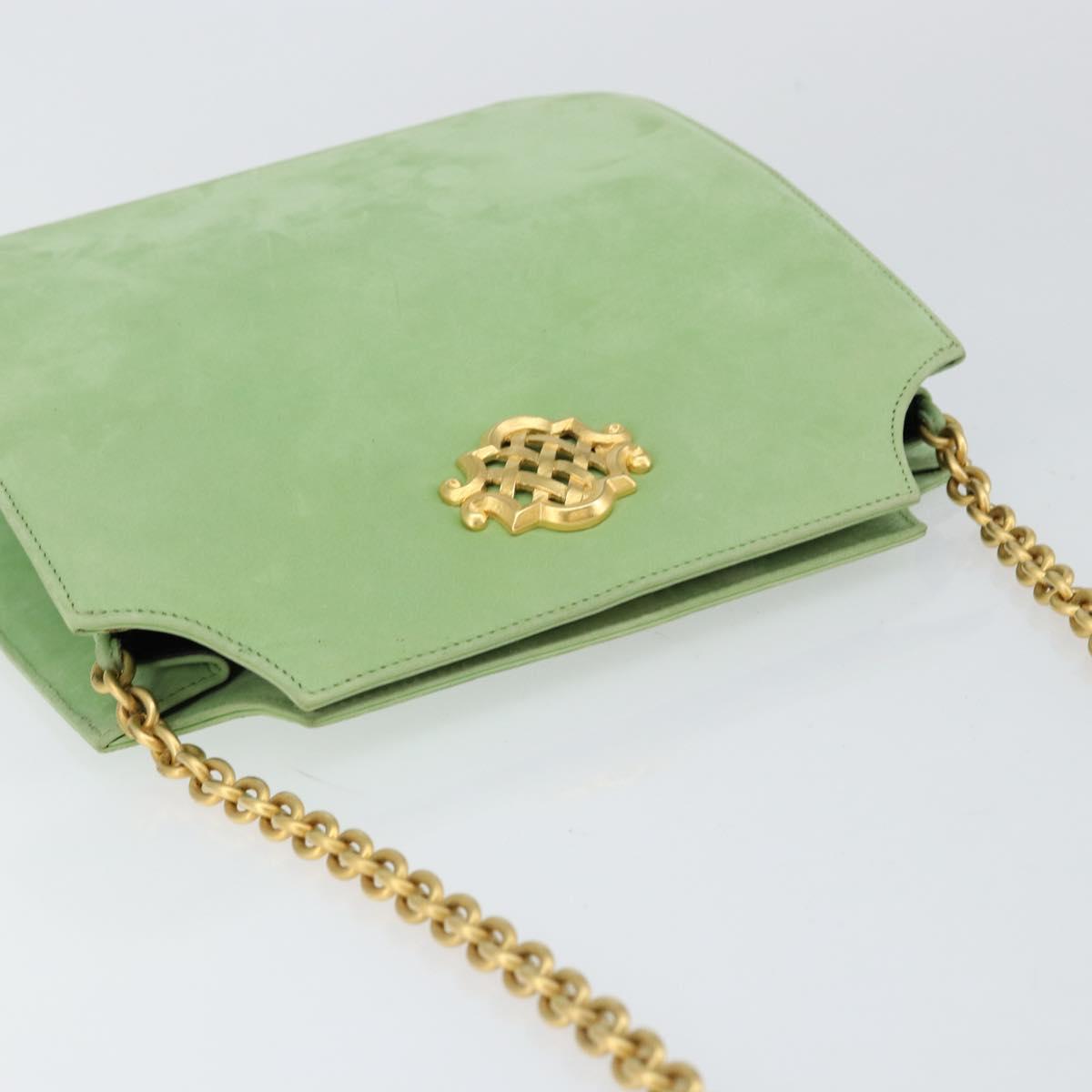 BALLY Chain Shoulder Bag Suede Green Gold Auth BA6601
