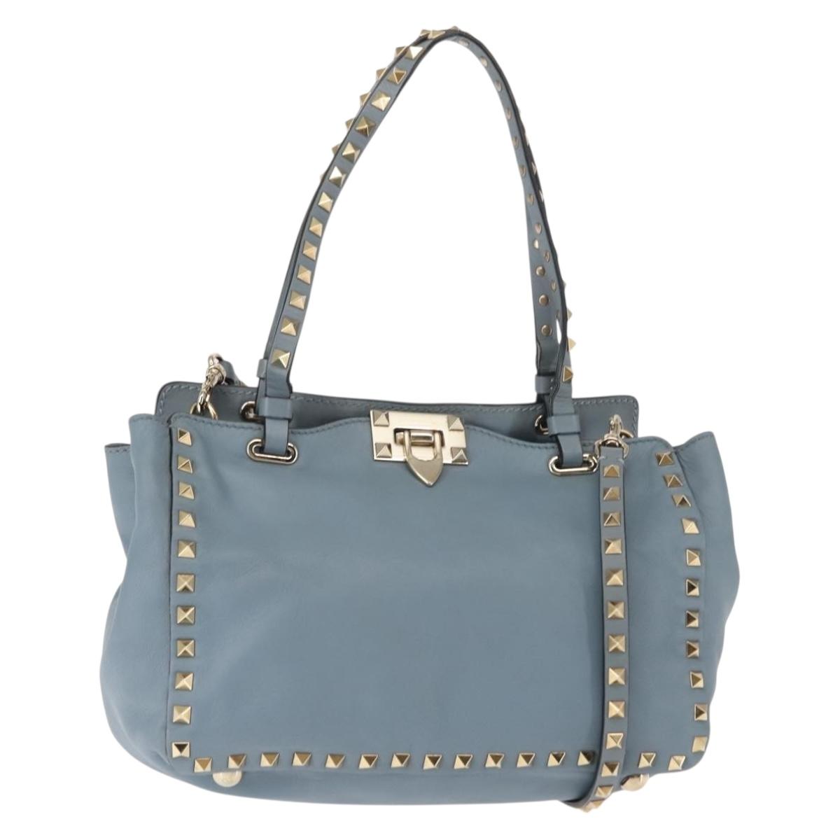VALENTINO Hand Bag Leather 2way Blue Gold Auth BA6602