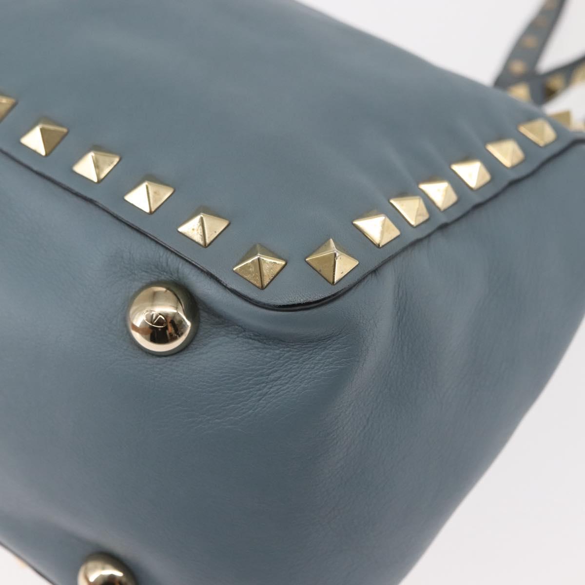 VALENTINO Hand Bag Leather 2way Blue Gold Auth BA6602