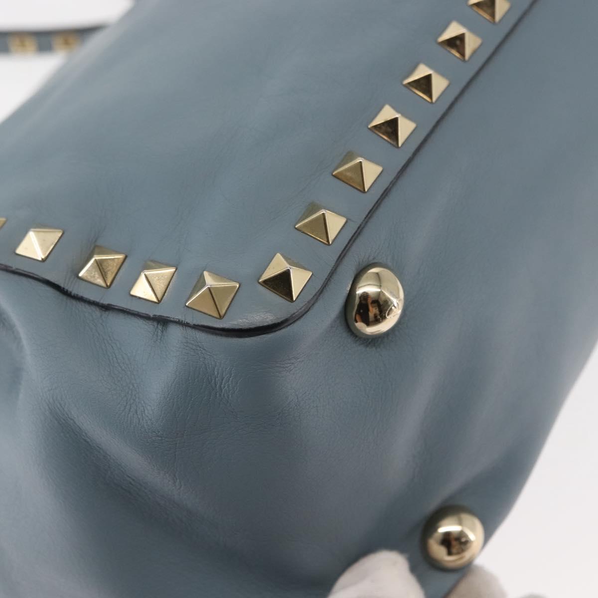 VALENTINO Hand Bag Leather 2way Blue Gold Auth BA6602