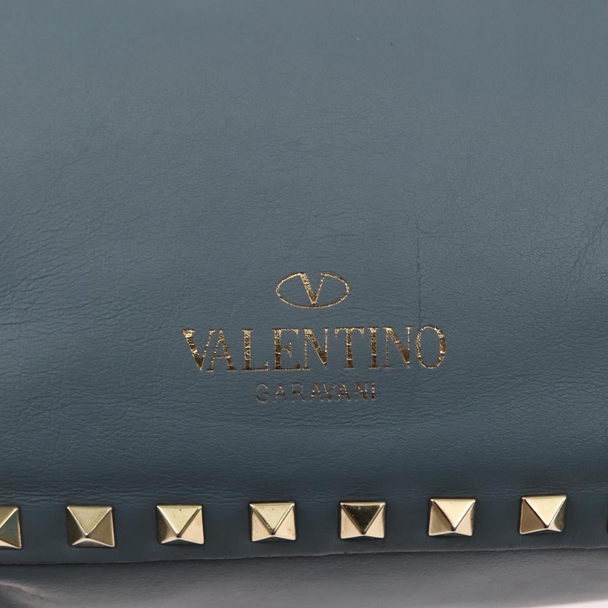 VALENTINO Hand Bag Leather 2way Blue Gold Auth BA6602