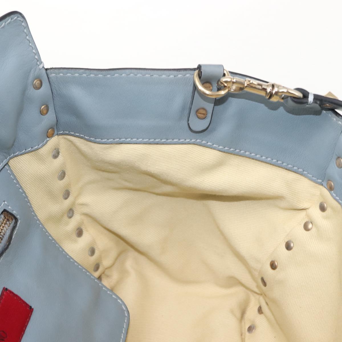 VALENTINO Hand Bag Leather 2way Blue Gold Auth BA6602