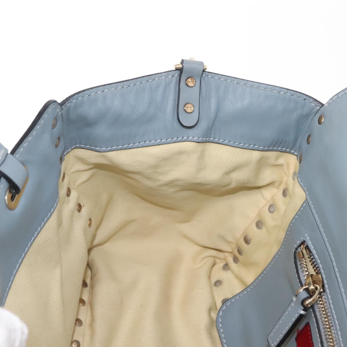 VALENTINO Hand Bag Leather 2way Blue Gold Auth BA6602