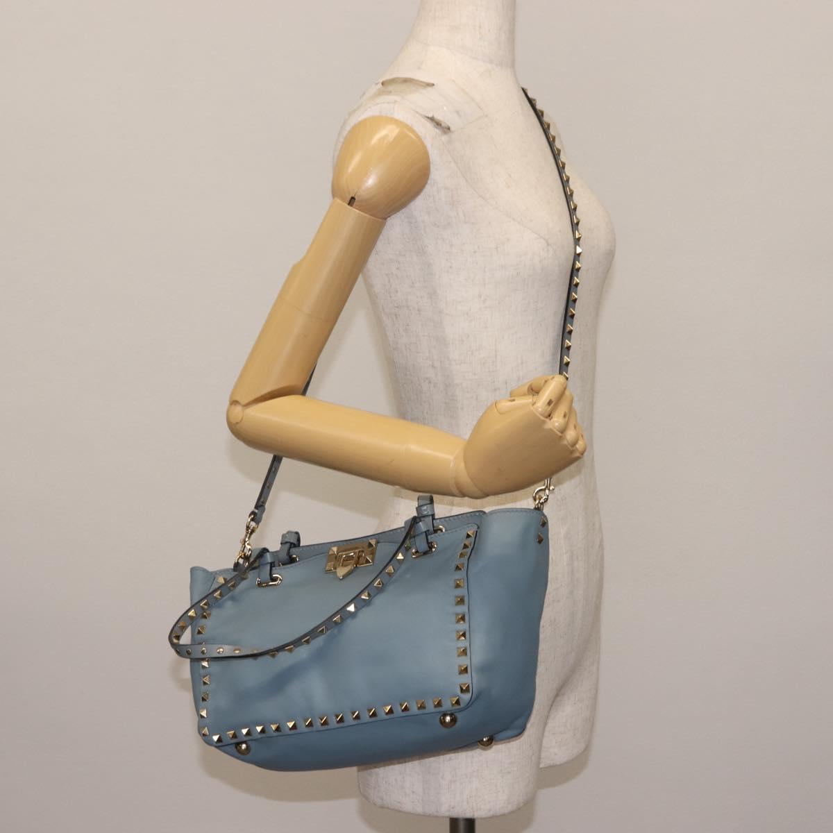 VALENTINO Hand Bag Leather 2way Blue Gold Auth BA6602