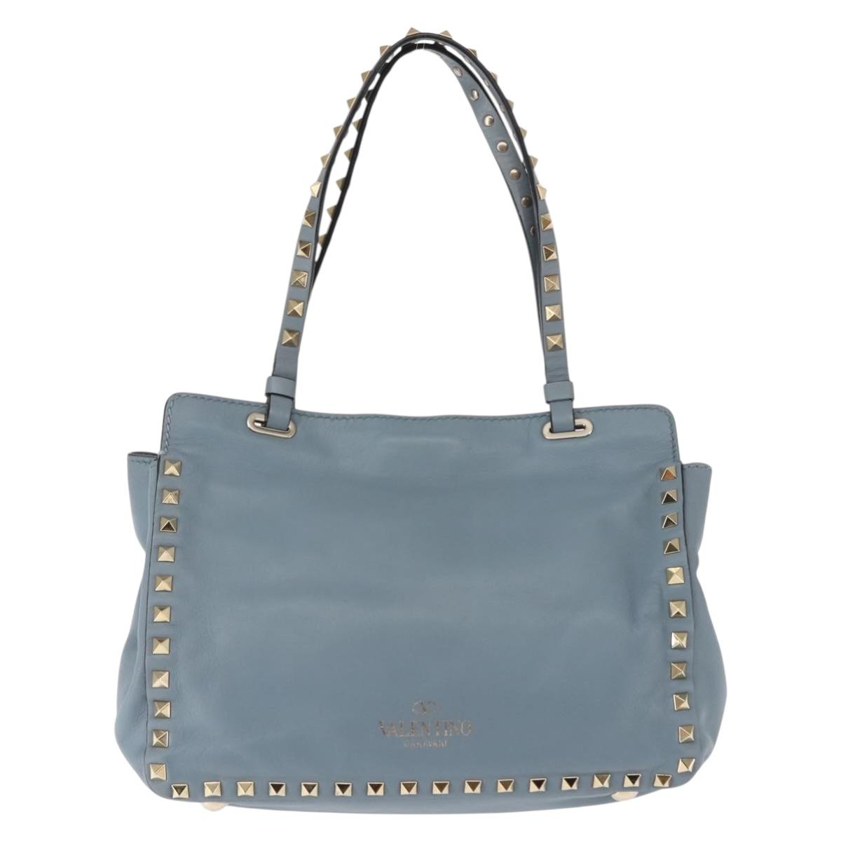 VALENTINO Hand Bag Leather 2way Blue Gold Auth BA6602