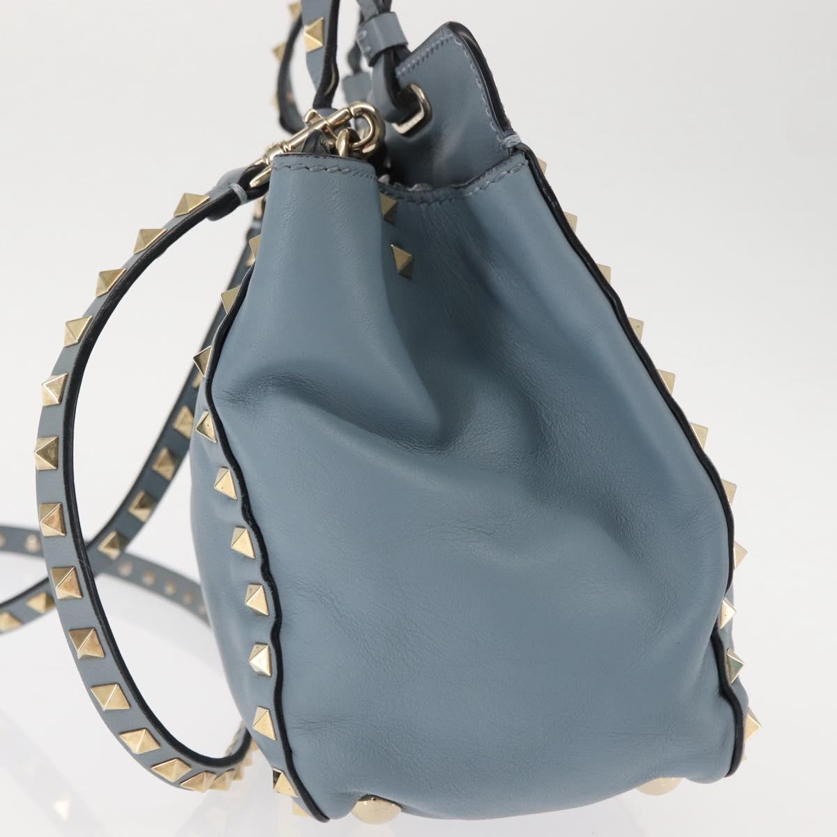 VALENTINO Hand Bag Leather 2way Blue Gold Auth BA6602