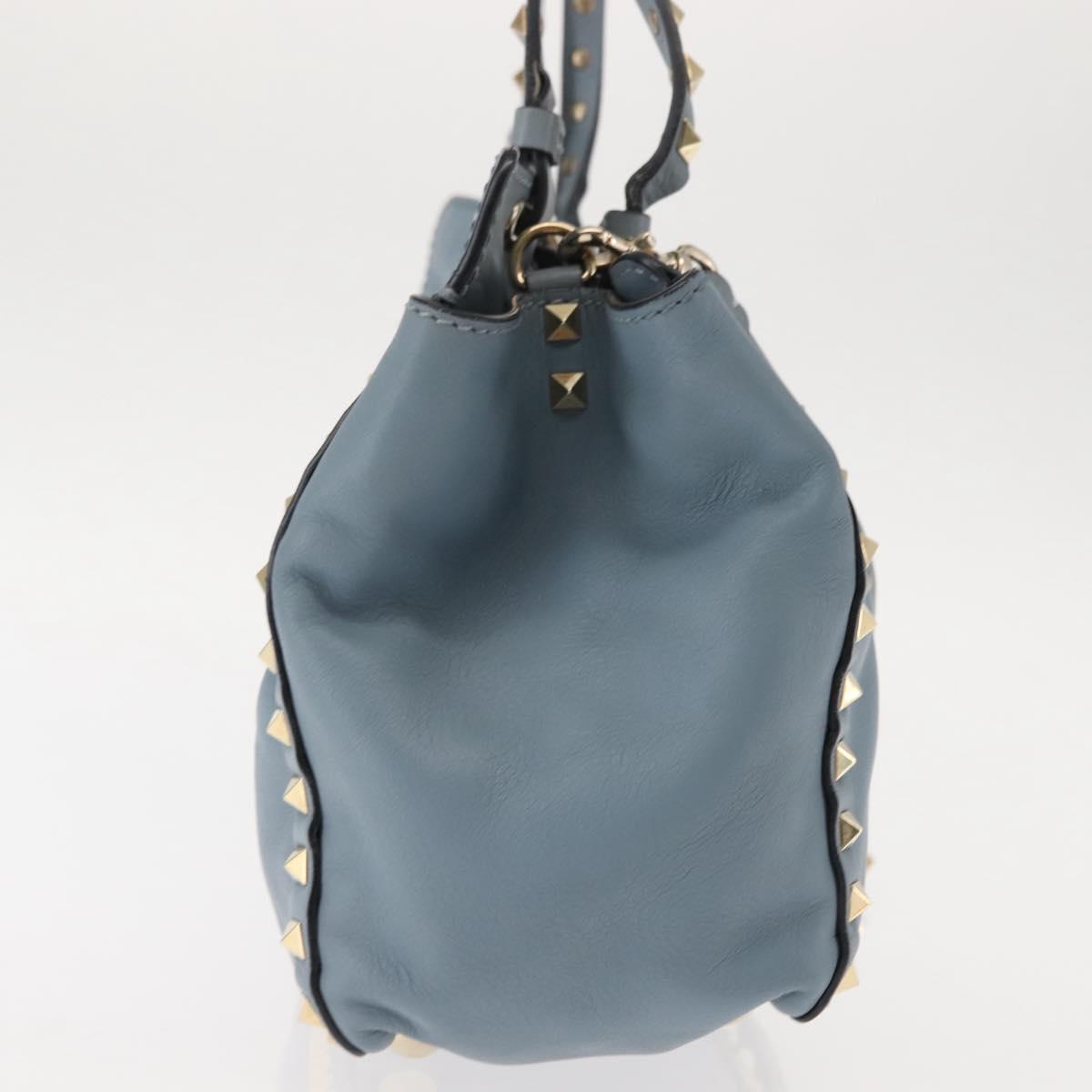 VALENTINO Hand Bag Leather 2way Blue Gold Auth BA6602